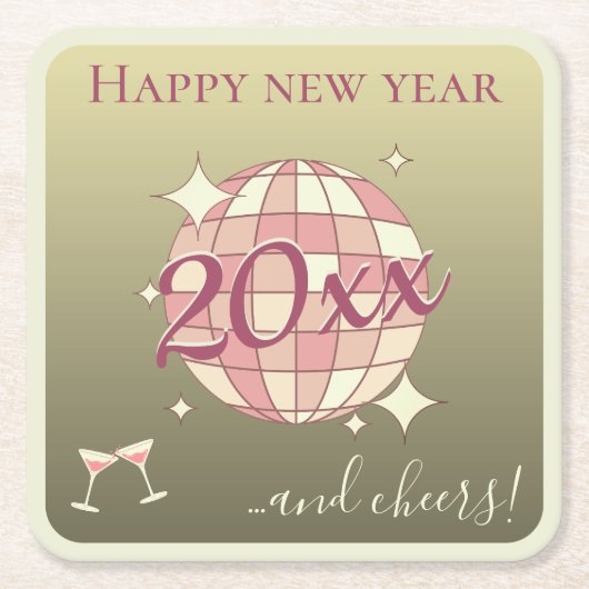 Gelukkig nieuwjaar 2025 jaar eve roze gouden feest kartonnen onderzetters (Voorkant)