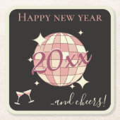 Gelukkig nieuwjaar 2025 jaar eve zwarte disco bal kartonnen onderzetters (Voorkant)