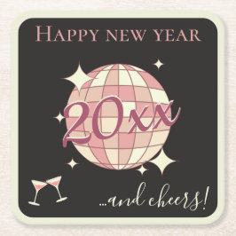 Gelukkig nieuwjaar 2025 jaar eve zwarte disco bal kartonnen onderzetters