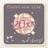 Gelukkig nieuwjaar 2025 jaar vooravond roze cockta kartonnen onderzetters (Voorkant)