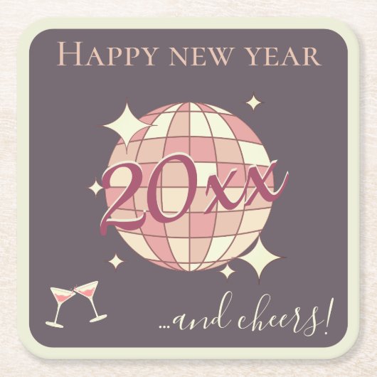 Gelukkig nieuwjaar 2025 jaar vooravond roze cockta kartonnen onderzetters (Voorkant)