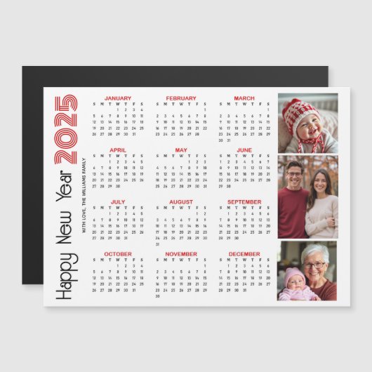 Gelukkig Nieuwjaar 2025 kalender rode foto (Voorkant / Achterkant)
