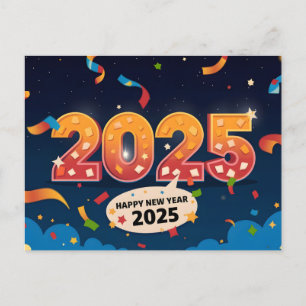 Gelukkig Nieuwjaar 2025 met kleurrijke tekst Feestdagenkaart