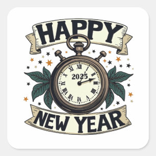 Gelukkig Nieuwjaar 2025 Nieuwjaar Vierkante Sticker
