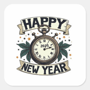 Gelukkig Nieuwjaar 2025 Nieuwjaarsviering Vierkante Sticker