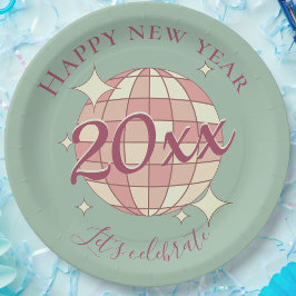 Gelukkig nieuwjaar 2025 oudejaarsavond dinerfeest papieren bordje