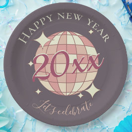 Gelukkig nieuwjaar 2025 oudjaarsfeest feest retro papieren bordje