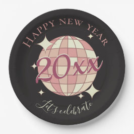 Gelukkig nieuwjaar 2025 oudjaarsfeest zwart decor papieren bordje