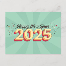 Gelukkig nieuwjaar 2025 retro 3d typografie ontwer briefkaart