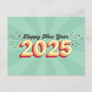 Gelukkig nieuwjaar 2025 retro 3d typografie ontwer briefkaart