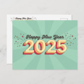 Gelukkig nieuwjaar 2025 retro 3d typografie ontwer briefkaart (Voorkant / Achterkant)