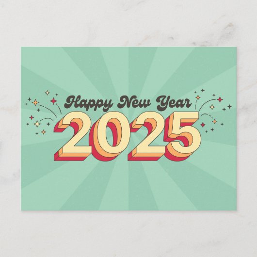Gelukkig nieuwjaar 2025 retro 3d typografie ontwer briefkaart (Voorkant)