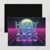 Gelukkig Nieuwjaar 2025 Retro-futuristisch Feestdagenkaart (Voorkant / Achterkant)