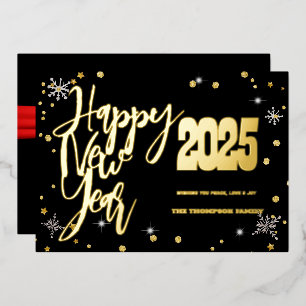 Gelukkig Nieuwjaar 2025 Retro Red Ribbon Folie Feestdagenkaart