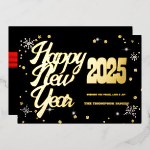 Gelukkig Nieuwjaar 2025 Retro Rode Lint Folie Feestdagenkaart