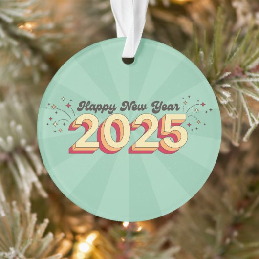 Gelukkig nieuwjaar 2025 retro tekst ornament (Boom)