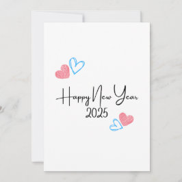 GELUKKIG NIEUWJAAR 2025 Rood Blauwe harten Nieuwja Feestdagenkaart