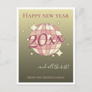 Gelukkig nieuwjaar 2025 roze gouden wenskaart briefkaart
