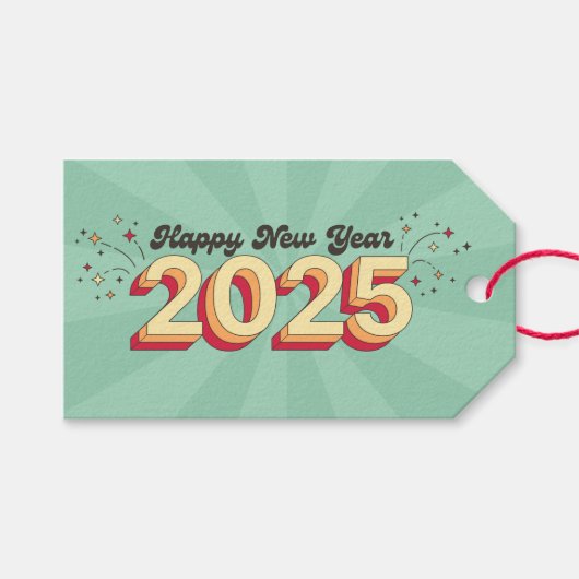 Gelukkig nieuwjaar 2025 sterren cartoon tekst Gift Cadeaulabel (Voorkant (Horizontaal))