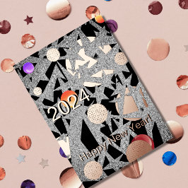 Gelukkig Nieuwjaar 2025 - sterren en ornamenten ve Folie Uitnodiging