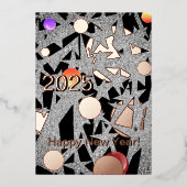 Gelukkig Nieuwjaar 2025 - sterren en ornamenten ve Folie Uitnodiging (Voorkant)