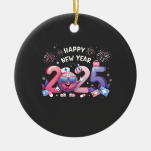 Gelukkig Nieuwjaar 2025 Verpleegkundige Disco Bal Keramisch Ornament