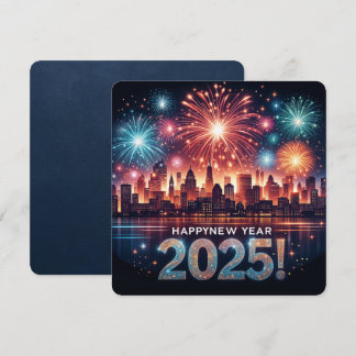 Gelukkig Nieuwjaar 2025 Vuurwerk Cityscape Groet C Feestdagenkaart