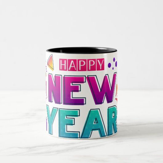 Gelukkig Nieuwjaar 2025 🎆 Vuurwerk Extravaganza! Tweekleurige Koffiemok (Center)