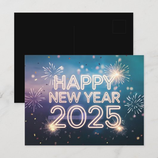 Gelukkig Nieuwjaar 2025 Vuurwerk Feestdagenkaart (Voorkant / Achterkant)