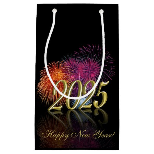 Gelukkig Nieuwjaar 2025 Vuurwerk Goud Klein Cadeauzakje (Voorkant)