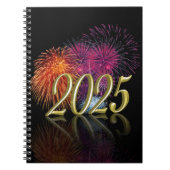Gelukkig Nieuwjaar 2025 Vuurwerk Goud Notitieboek (Voorkant)