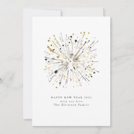 Gelukkig Nieuwjaar 2025 Vuurwerk Goud Zwart Feestdagenkaart