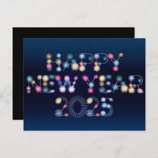 Gelukkig Nieuwjaar 2025 Vuurwerkviering Feestdagenkaart (Voorkant / Achterkant)