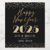 Gelukkig Nieuwjaar 2025 Zwart & Goud Custom Name Wijn Etiket (Enkel label)