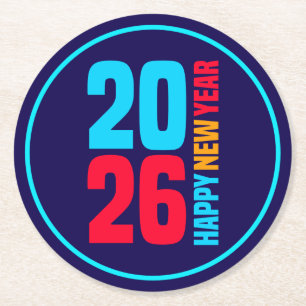 Gelukkig Nieuwjaar 2026-34568 Ronde Kartonnen Onderzetter