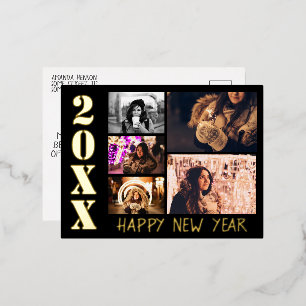 Gelukkig Nieuwjaar 2026 5 Foto Collage Zwart Folie Feestdagen Briefkaart