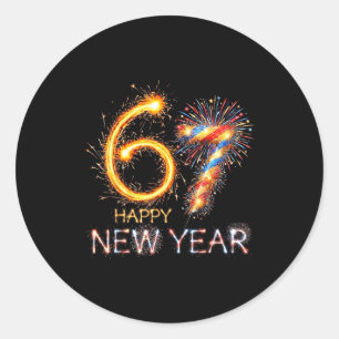 Gelukkig Nieuwjaar 2026 67e Verjaardag Vuurwerk Nu Ronde Sticker