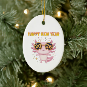 Gelukkig Nieuwjaar 2026 Axolotl Leuke Feestje Keramisch Ornament