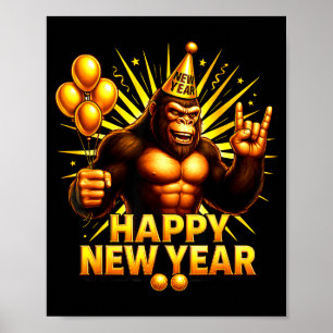 Gelukkig Nieuwjaar 2026 Bigfoot Gelukkig Oud en Ni Poster