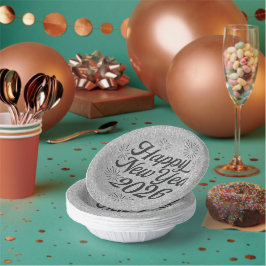 Gelukkig Nieuwjaar 2026 Black & Silver Glitter Papieren Kommen