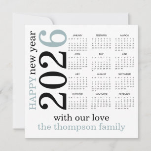 Gelukkig Nieuwjaar 2026 Blauw Wit Kalender Feestdagenkaart