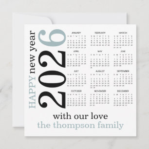 Gelukkig Nieuwjaar 2026 Blauw Wit Kalender Feestdagenkaart