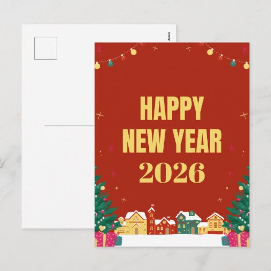 Gelukkig Nieuwjaar 2026 Briefkaart-feestelijk Wens Feestdagenkaart (Voorkant / Achterkant)
