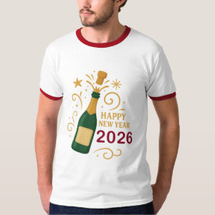 Gelukkig Nieuwjaar 2026 Champagne Heren Ringer T-S T-shirt