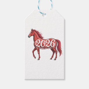 Gelukkig Nieuwjaar 2026 Chinees Rood Paard Cadeaulabel