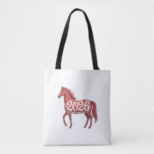 Gelukkig Nieuwjaar 2026 Chinees Rood Paard Tote Bag