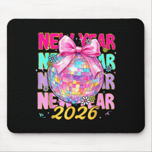 Gelukkig Nieuwjaar 2026 Coquette Strik & Disco Bal Muismat