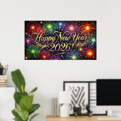 Gelukkig Nieuwjaar 2026 Decoratieve kunst - vuurwe Poster (Thuiskantoor)