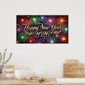Gelukkig Nieuwjaar 2026 Decoratieve kunst - vuurwe Poster (Keuken)