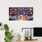 Gelukkig Nieuwjaar 2026 decoratieve kunst vuurwerk Poster (Thuiskantoor)